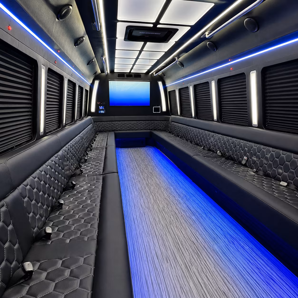 lexington 50 passenger party bus inside